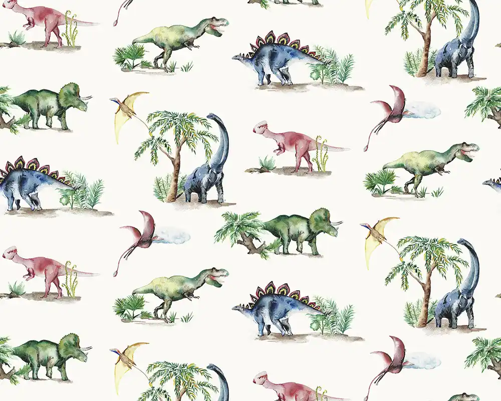 Dinosaurs Wallpaper in Ivory detailed