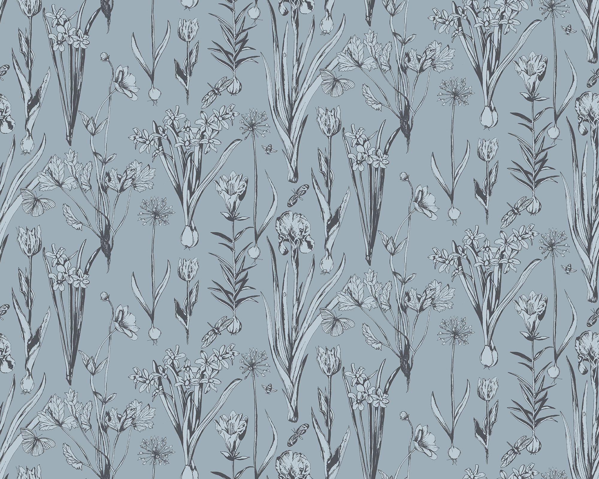 Flowerpress Fabric - Powder-Blue