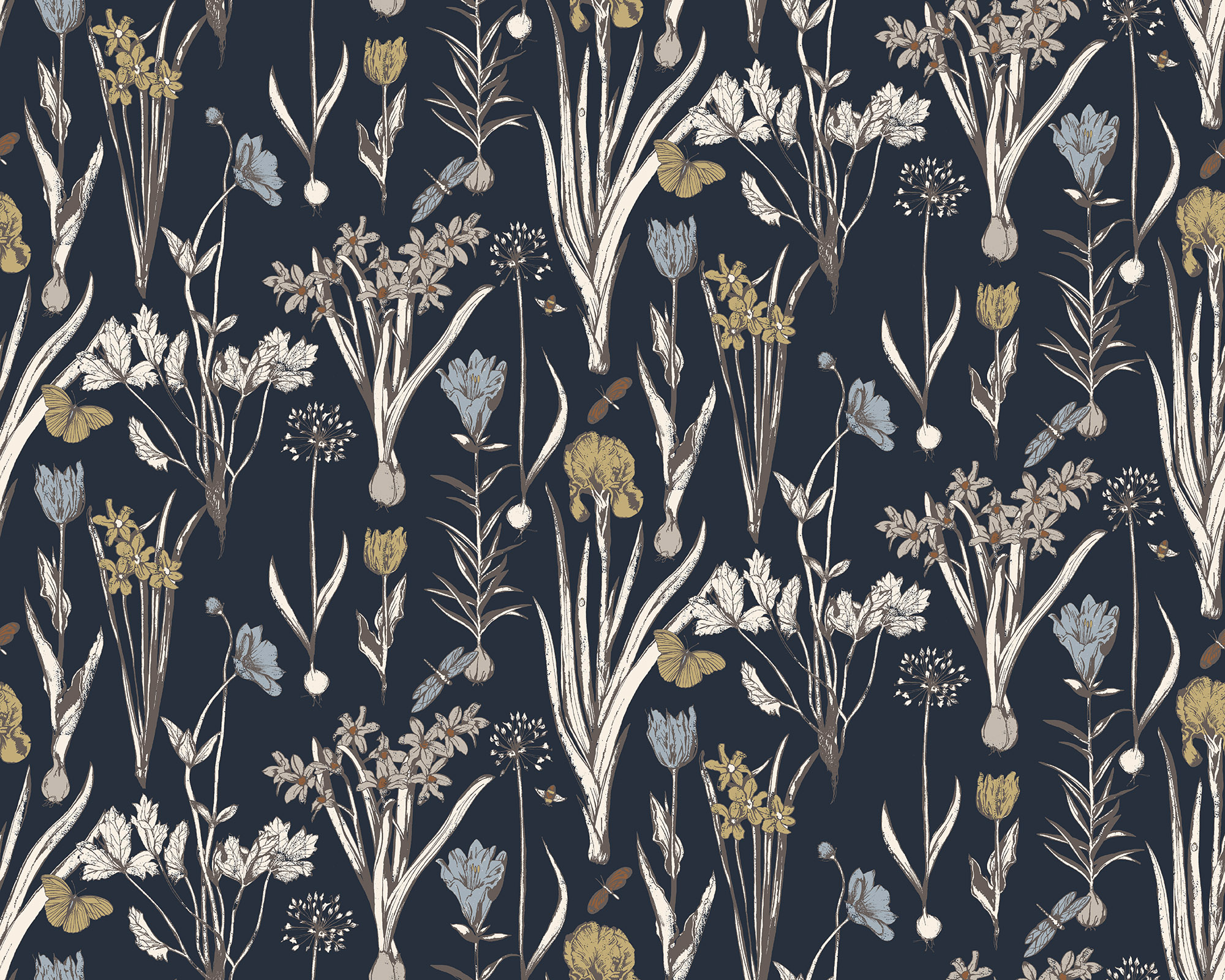 Flowerpress Fabric - Prussian Blue