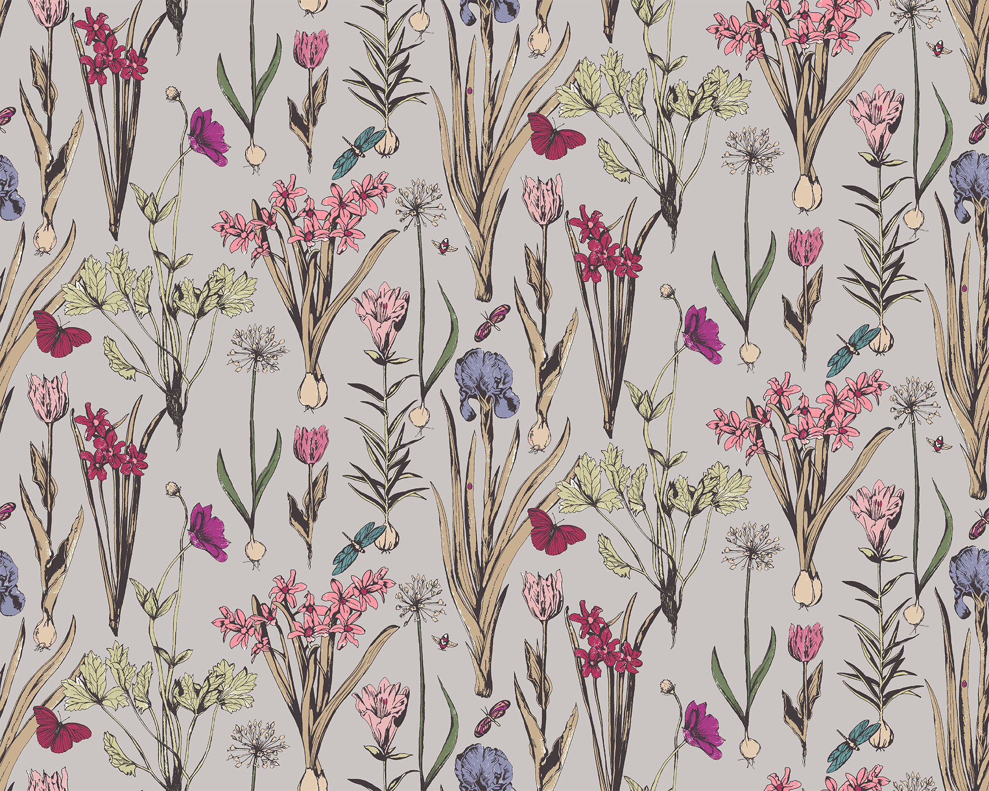 Flowerpress Fabric - Raspberry