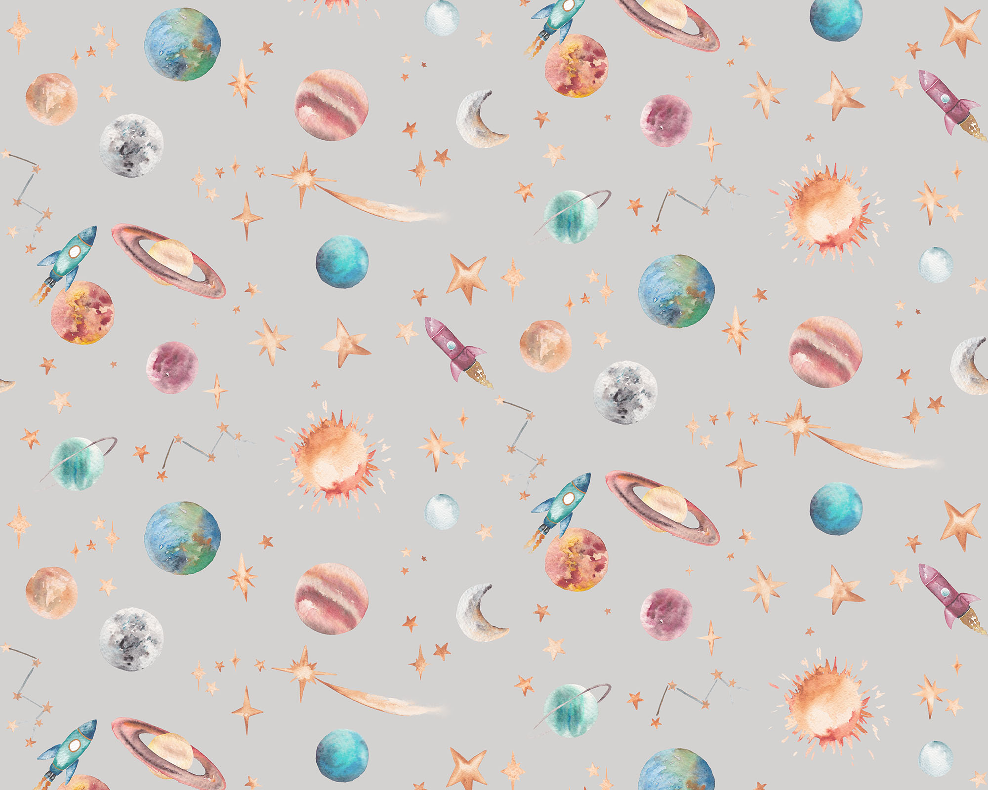 Planets Fabric - Grey