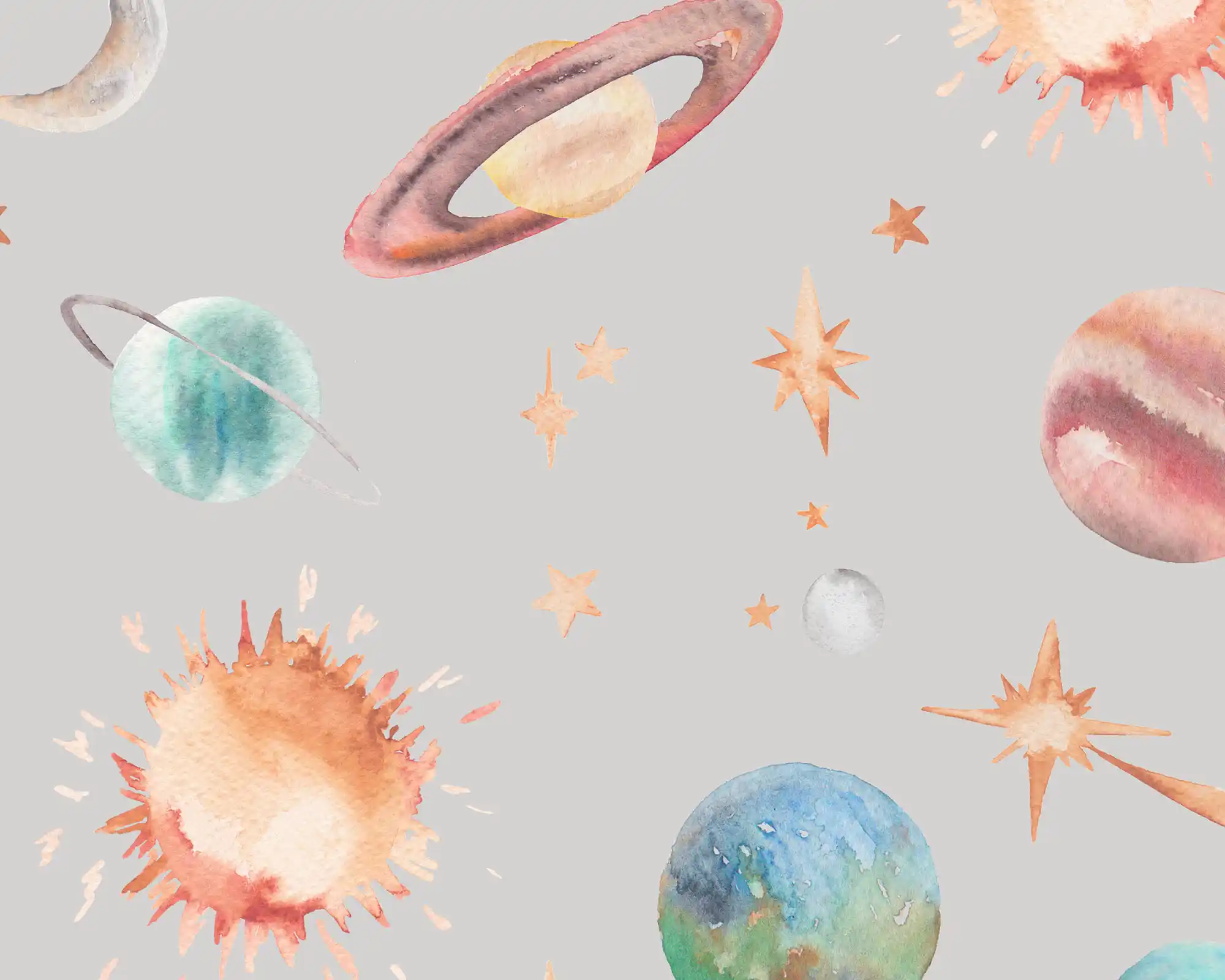 Planets Wallpaper in Grey detailed