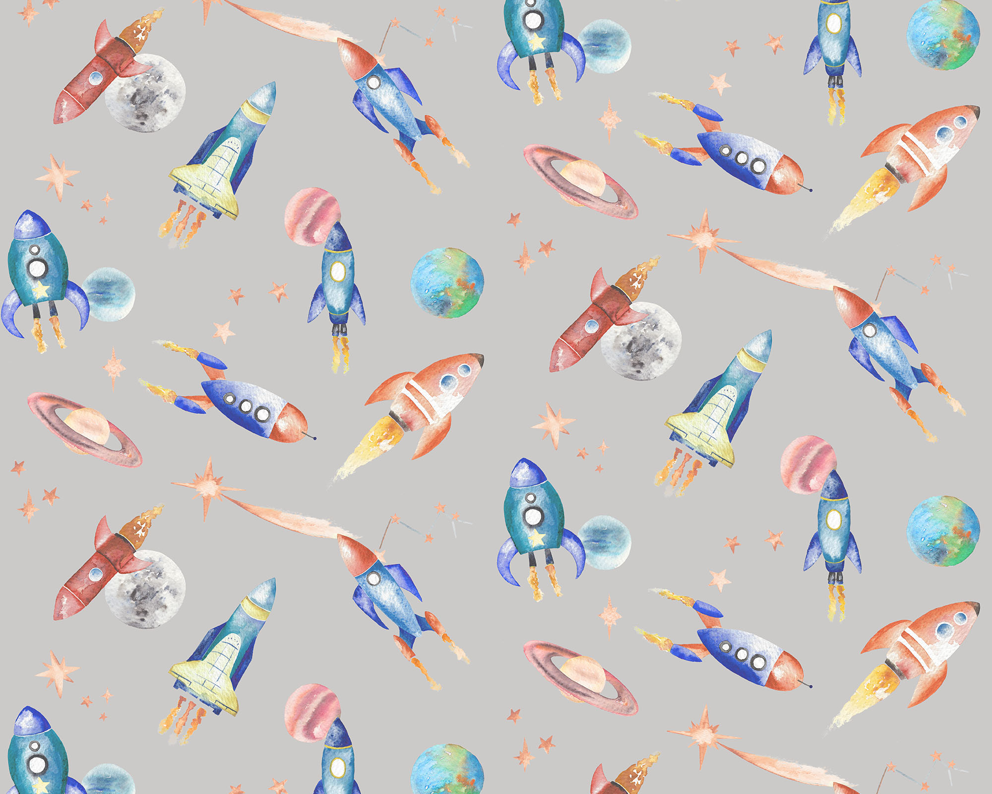 Rockets Fabric - Orange-Grey