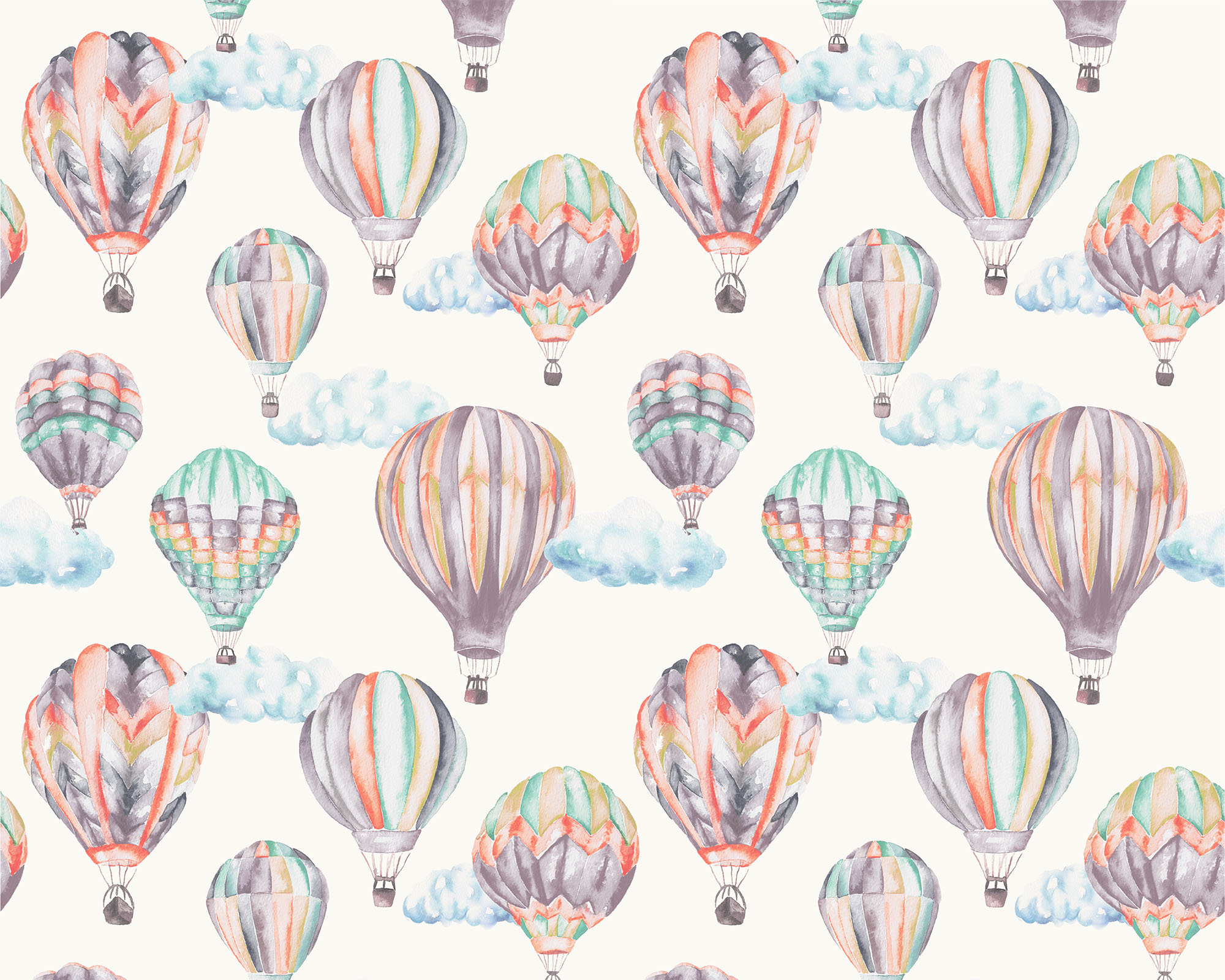 Hot Air Balloons Fabric - Coral-Grey