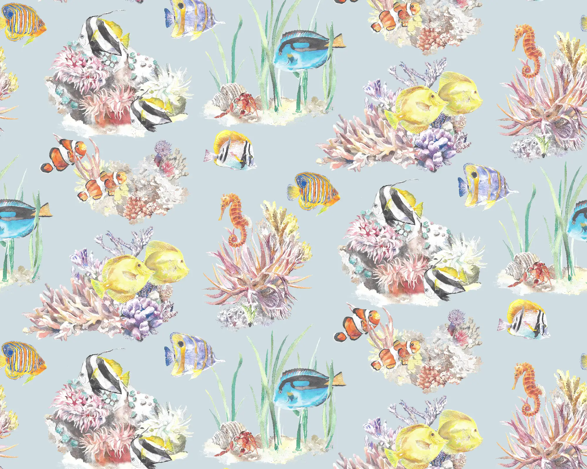 Coral Reef Wallpaper in Sky Blue