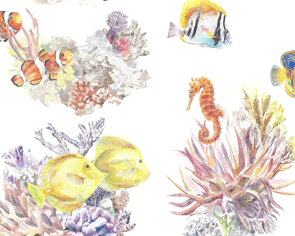 Coral Reef Wallpaper in White detailed