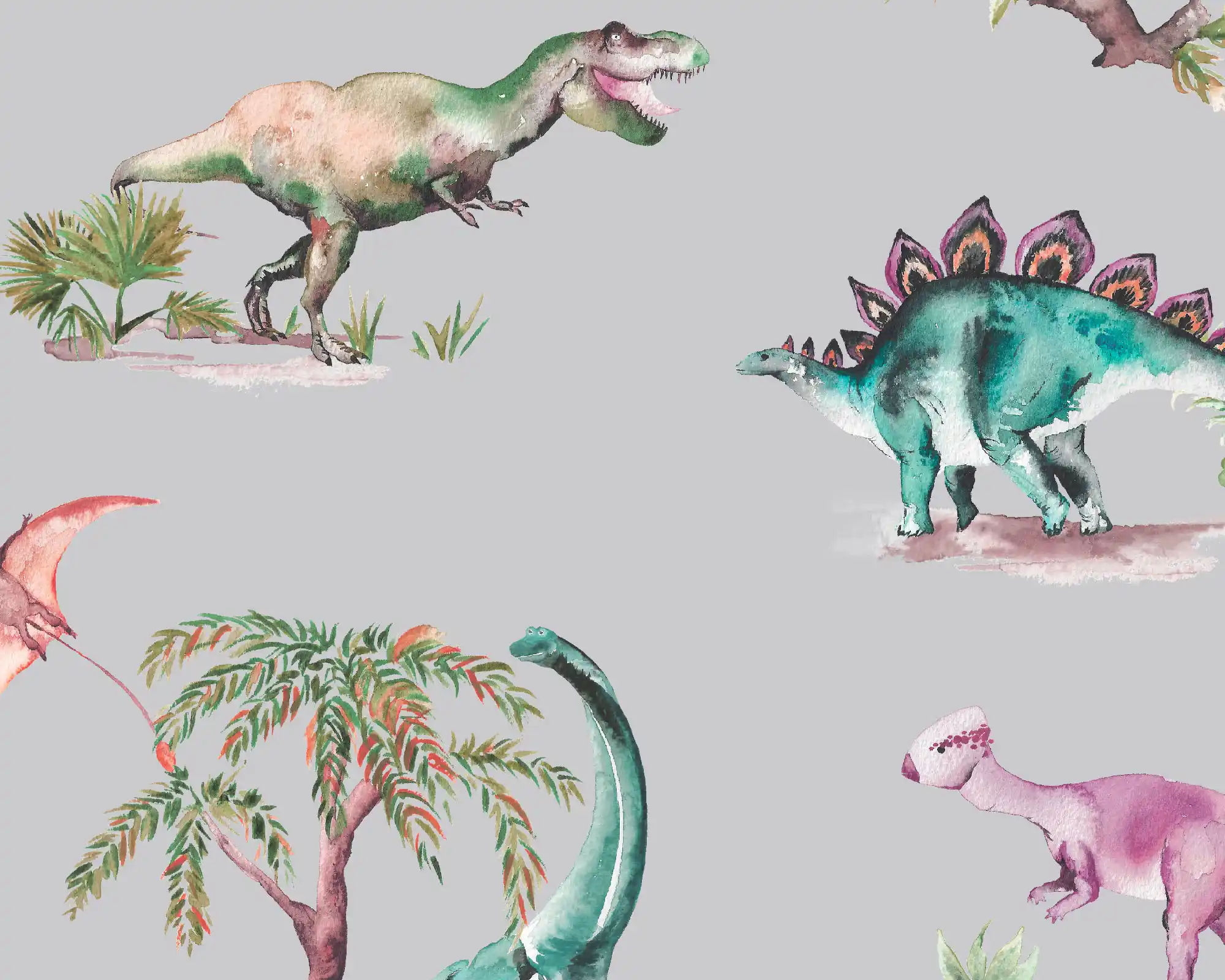 Dinosaurs Wallpaper in Grey detailed
