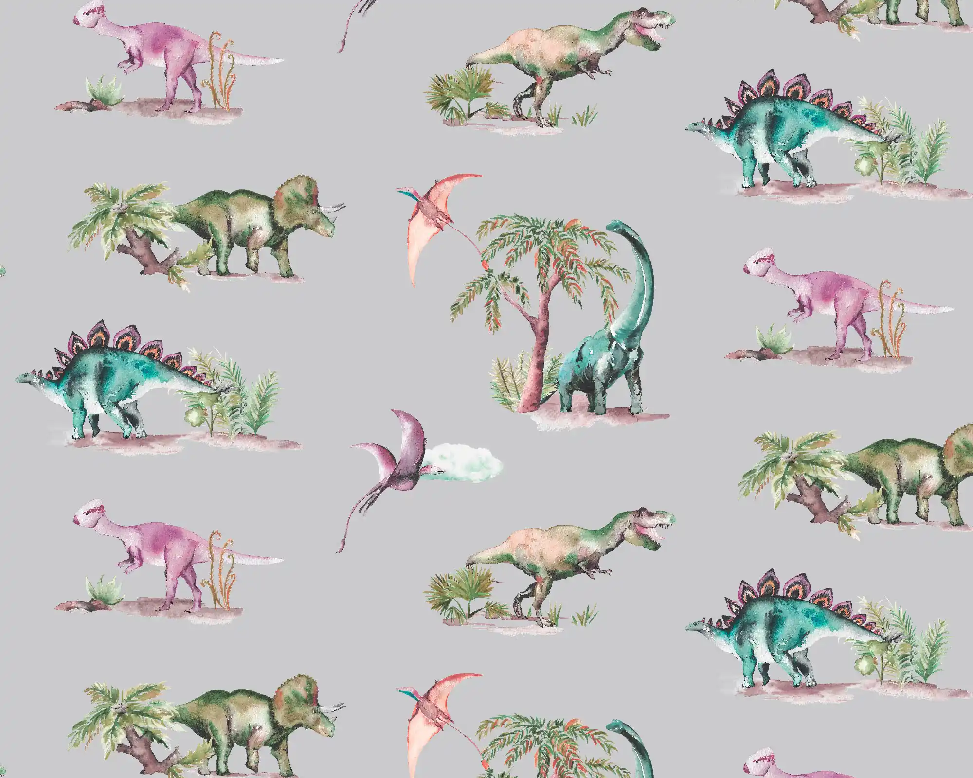 Dinosaurs Wallpaper in Grey