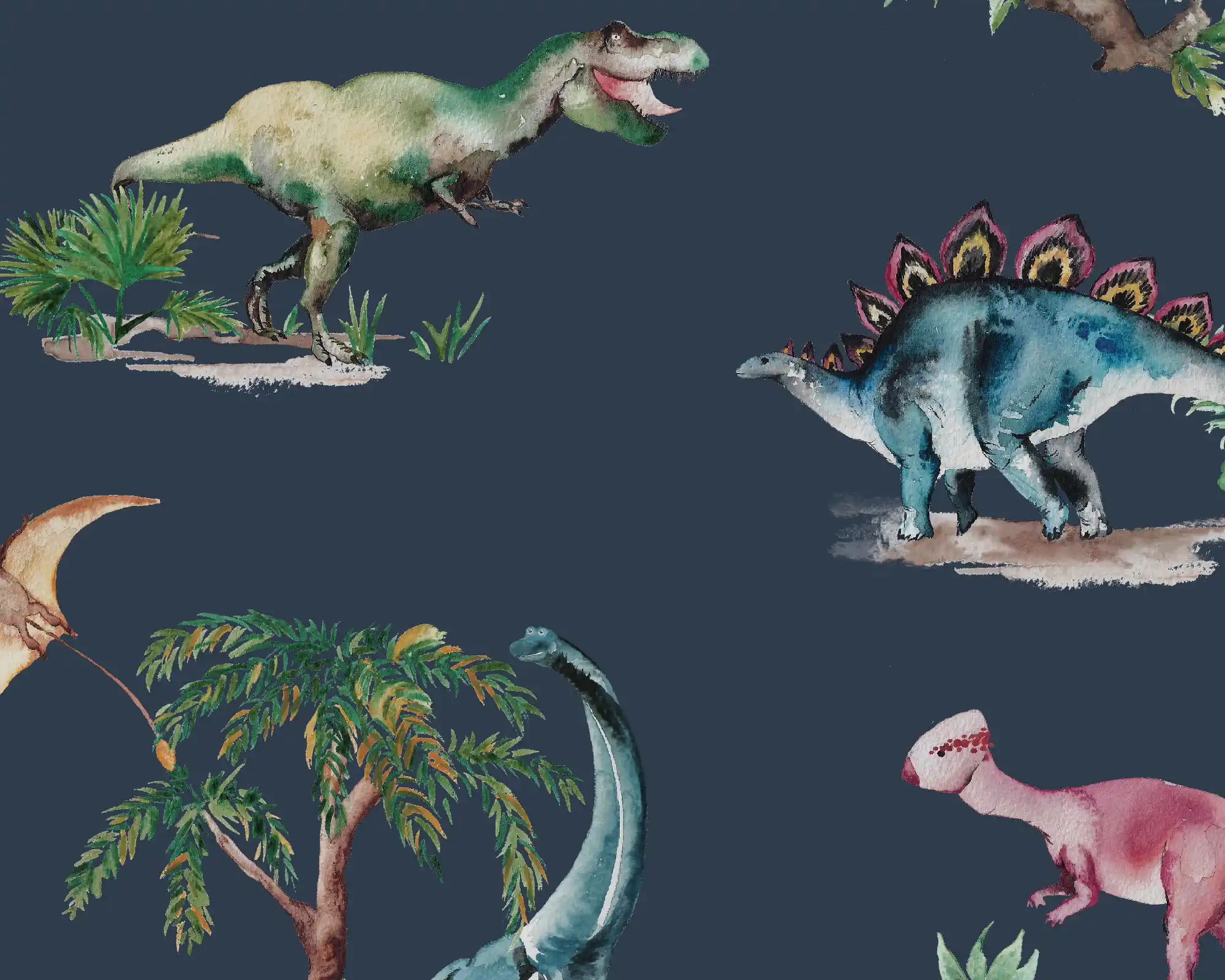 Dinosaurs Wallpaper in Midnight detailed