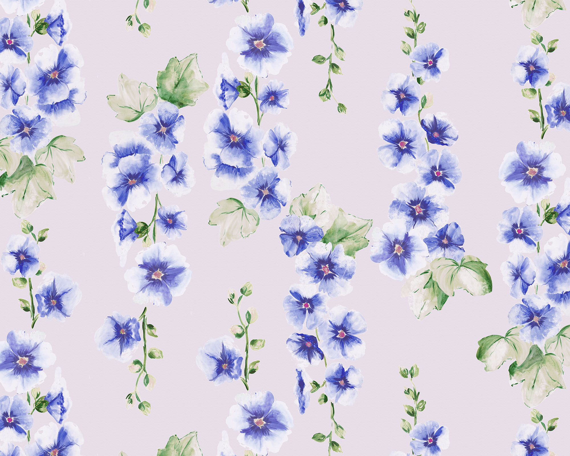 Hollyhocks Fabric - Blue