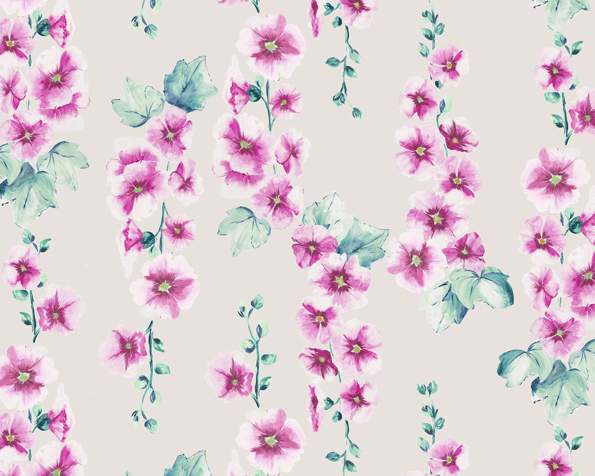 Hollyhocks Fabric - Fuchsia
