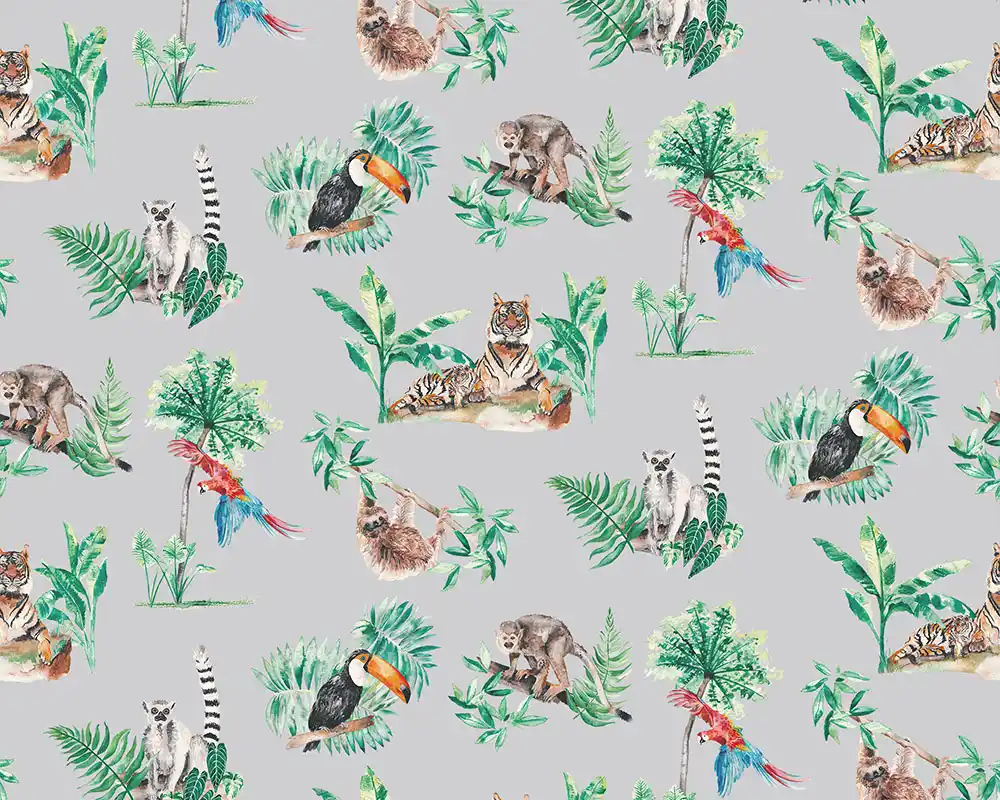 Jungle Wallpaper in Grey