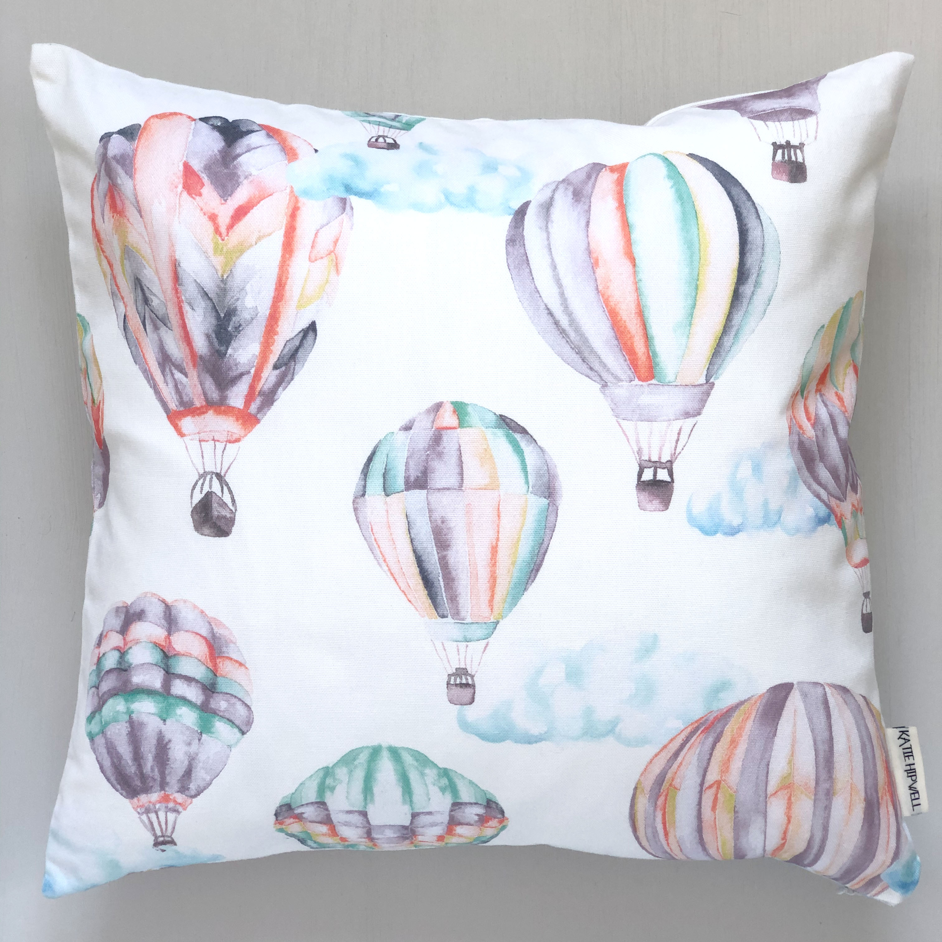 Hot Air Balloons Coral Grey Cushion