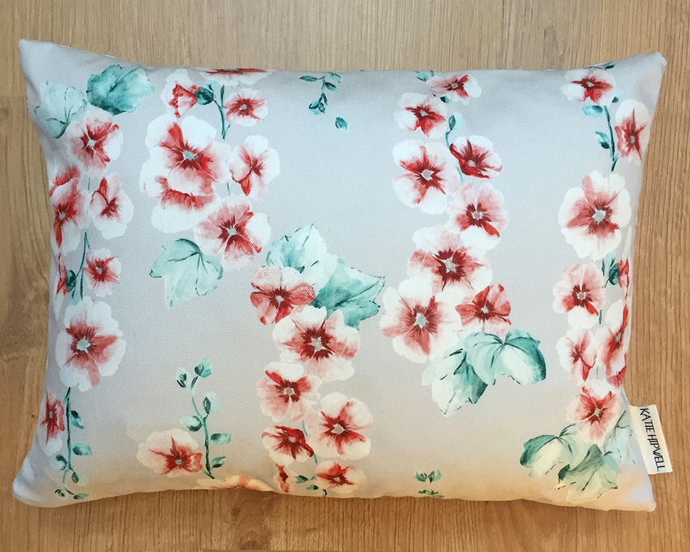 Hollyhocks Coral Cushion