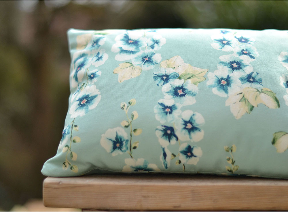 Hollyhocks Aqua Cushion